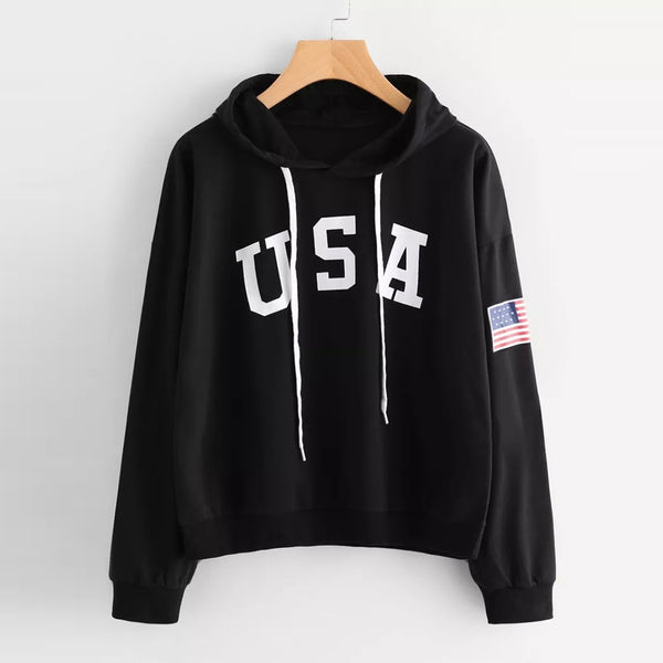 Women's Hoodie USA Flag Printed Sweatshirt Long Sleeve Pullover Tops